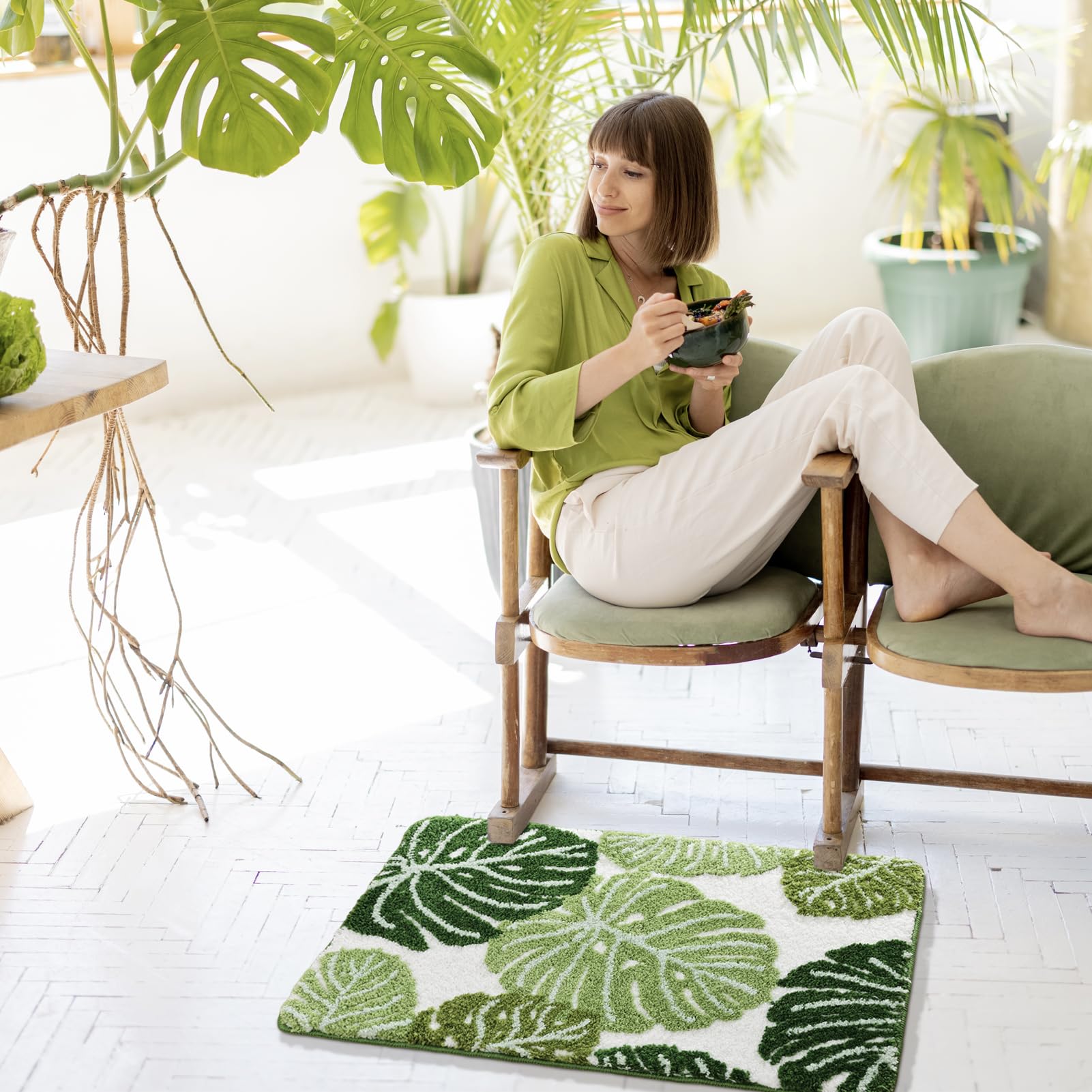 VIKAMA Green Leaf Pattern Floo - Kitchen Appliances Green 评论和价格
